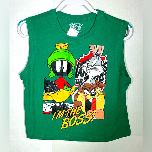 NWT Looney Tunes Shrit Women’s Size Small Sleeveless Green Teal I’m The Boss - Picture 1 of 7